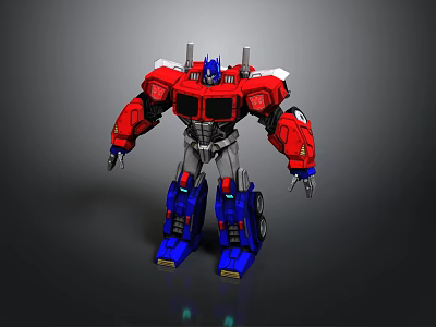 Red Blue Gray Mechanical Robot Character In 3D Render With Detailed Mechanical Body Design 3d model