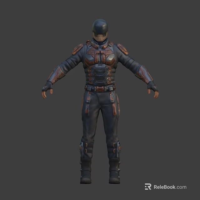 Game Movie Character 3D Model Standing Pose With Black Brown Armor Combat Outfit 3d model 