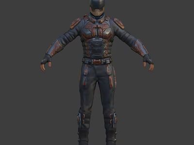 Game Movie Character 3D Model Standing Pose With Black Brown Armor Combat Outfit 3d model