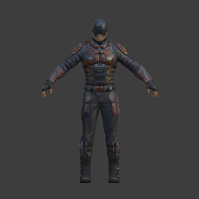 Game Movie Character 3D Model Standing Pose With Black Brown Armor Combat Outfit 3d model