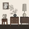 Two Wooden Bedside Tables With Table Lamp Vase And Framed Artwork In Modern Bedroom