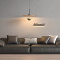 Black Leather Sectional Sofa With Multiple Cushions Minotti Brand On Grey Wall And Pendant Light