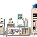 Modern Decorative Cabinets With Various Designs And Decor Items Green Plants Photo Frames Books