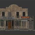Old Western Style Wooden Building With Balcony Stairs And Vintage Signage