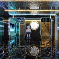 Futuristic KTV Interior With High Tech Lighting And Mirrored Floors 3d model