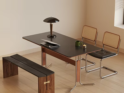 Modern Minimalist Room Interior With Black Table Lamp Notebook Green Items Two Chairs And Bench 3d model
