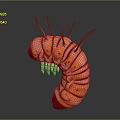 3D Rendered Pink And Orange Caterpillar With Segmented Body Red Spiky Structures Curved Gray Background
