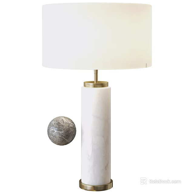 Elegant Modern Marble Table Lamp With Brass Base White Lampshade And Spherical Orb 3d model