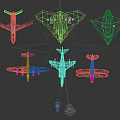 Various Fighter Jet Models in Black Camo Grey and Red Colors and Designs 3d model