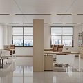 Modern Office Open Bright Interior With Desks Sofa Bookshelves Large Windows And Marble Floors