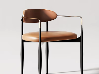 Modern Leather Accent Chair With Curved Backrest And Black Metal Frame 3d model