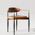 Modern Leather Accent Chair With Curved Backrest And Black Metal Frame