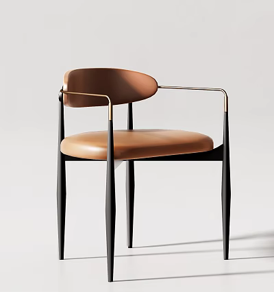 Modern Leather Accent Chair With Curved Backrest And Black Metal Frame 3d model