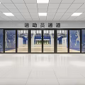 Modern Indoor Sports Fitness Arena With Multiple Courts Blue Seats Digital Scoreboard And Wooden Flooring