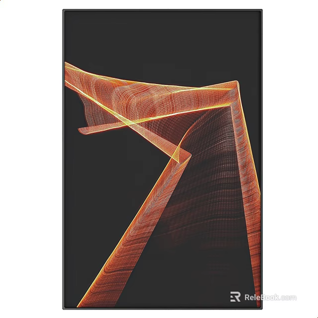 Modern Abstract Painting With Orange Geometric Lines And Black Background 3d model 