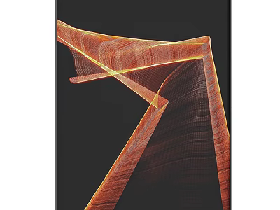 Modern Abstract Painting With Orange Geometric Lines And Black Background 3d model