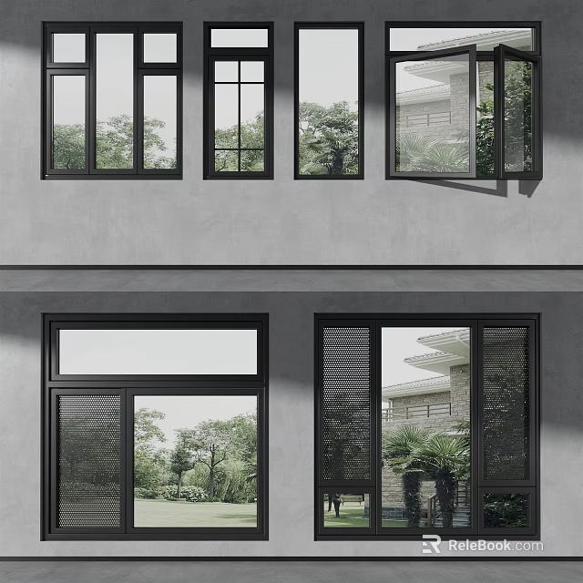 Sleek Modern Casement Windows With Black Frames For Residential Exterior Design 3d model 