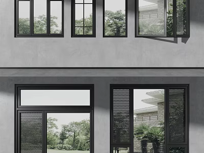 Sleek Modern Casement Windows With Black Frames For Residential Exterior Design 3d model