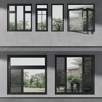 Sleek Modern Casement Windows With Black Frames For Residential Exterior Design 3d model