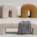 Modern Arched Sofa Bench in Beige and Brown with Plaid Blanket Decor