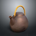 Brown Ceramic Household Teapot With Yellow Woven Handle And Matte Surface