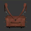 Red Vintage Leather Luggage Handbag With Adjustable Straps And Metal Buckles