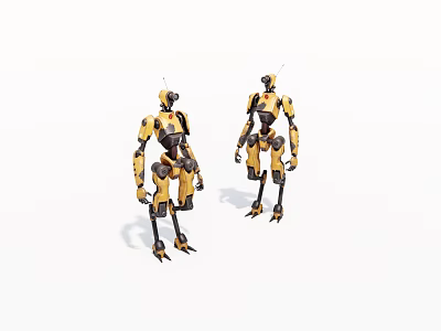 Two Yellow And Black Mechanical Robots In Standing Pose With Detailed Design 3d model