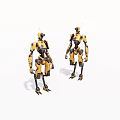 Two Yellow And Black Mechanical Robots In Standing Pose With Detailed Design