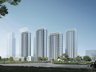 Modern High Rise Residential Buildings Featuring Surrounding Greenery And Trees 3d model