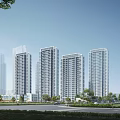 Modern High Rise Residential Buildings Featuring Surrounding Greenery And Trees