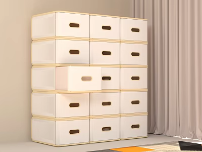 White Shoe Cabinet with Wooden Frame and Multiple Drawers for Home Organization 3d model