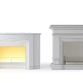 Two White Fireplaces With Illuminated Interior And Classic Decorative Frame Design 3d model