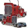 Red Heavy Duty Functional Trucks With Cab Design And Wheels 3d model