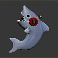 Cartoon Shark with Open Mouth Wearing Red Headphones Fun Aquatic Animal Toy Figure