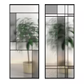Modern Room Divider With Geometric Glass Panels And Green Plants Background