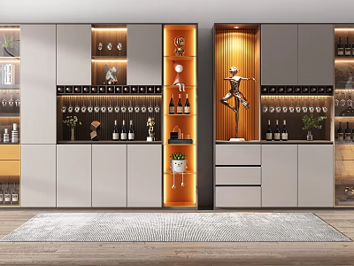 Elegant Modern Wine Cabinet With Illuminated Shelves And Glassware 3d model