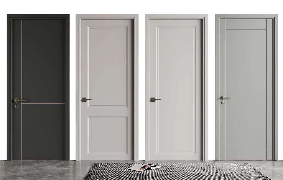 Modern Hinged Doors With Various Panel Designs And Neutral Color Options 3d model 