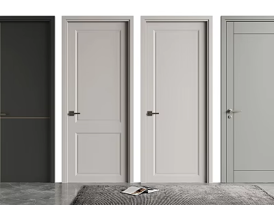 Modern Hinged Doors With Various Panel Designs And Neutral Color Options 3d model