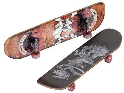 Sports Equipment Skateboards with Dragon Graphics Red Wheels and Different Colored Decks 3d model