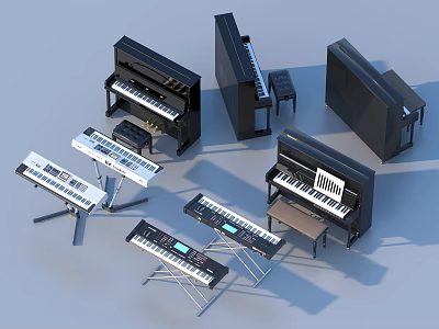 Various Keyboard Instruments Including Pianos Synthesizers And Stands For Home Use 3d model