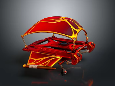 Futuristic Red And Yellow Flame Designed Flying Vehicle With Suspension Frame 3d model