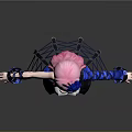 3D Character Model With Pink Purple Hair Blue Headdress Black White Blue Outfit And Black Boots