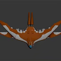 Orange and White Sleek Winged Spaceship with Aerodynamic Design for Interstellar Travel