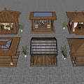 Wooden Landscape Pavilions With Various Designs Surrounded By Trees And Stone Pavement