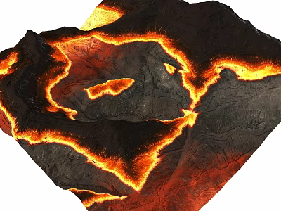 Volcanic Eruption With Bright Flowing Lava Streams And Rugged Terrain 3d model