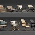 Stylish Modern Leisure Chairs With Rattan Wooden Metal Frames And Cushions