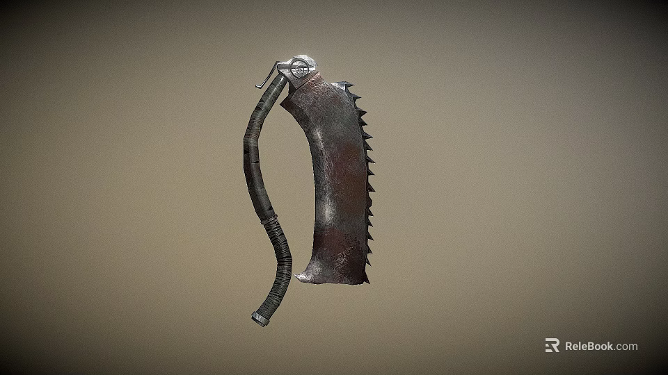 Rustic Medieval Battle Axe Weapon With Serrated Blade And Curved Handle 3d model 