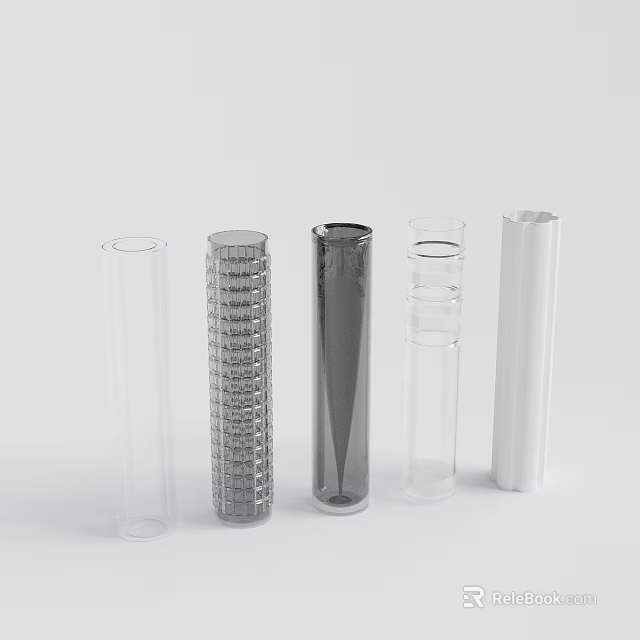 Glass Decorative Ornament Set With Cylindrical Transparent Various Design Pieces For Home Decor 3d model 