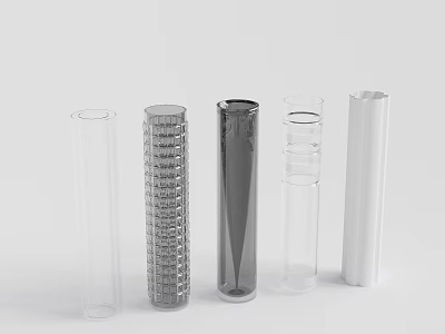 Glass Decorative Ornament Set With Cylindrical Transparent Various Design Pieces For Home Decor 3d model