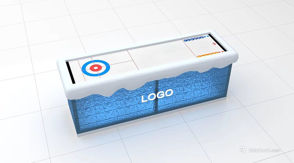Engaging Curling Interactive Area With Ice Surface Target And Blue Base Logo 3d model 